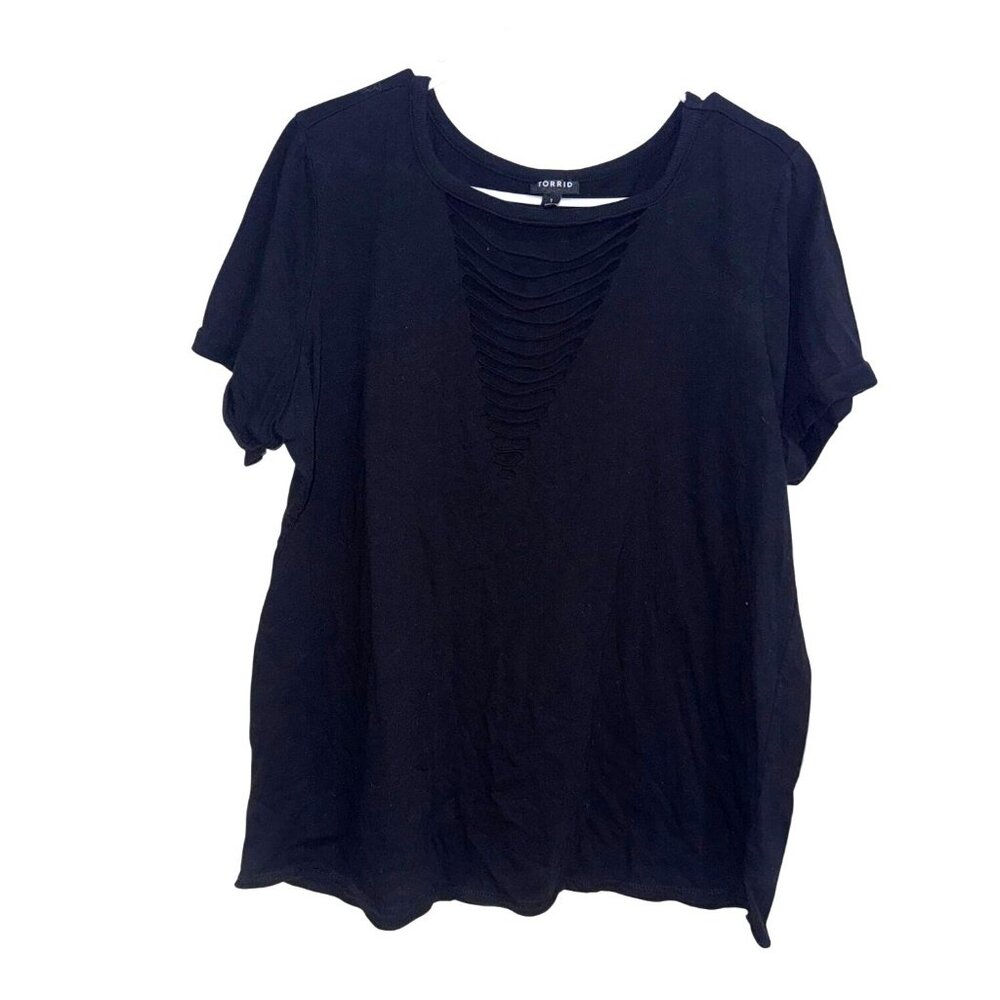 Torrid Black Cutout Front Short Sleeve Cotton Tee Shirt Size 1